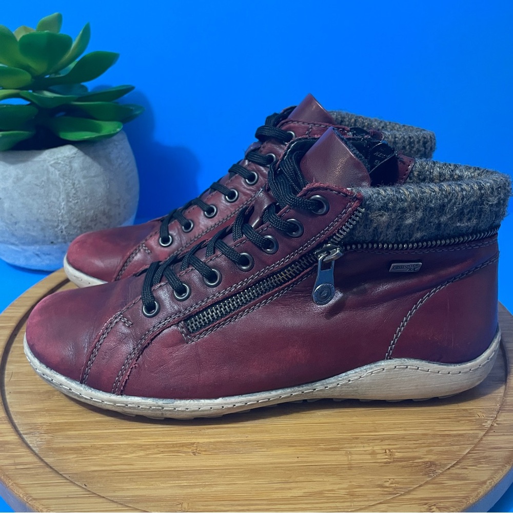 Remonte Rieker Waterproof Leather High-Top Sneakers Red Fur Lined Shoes Size 8
